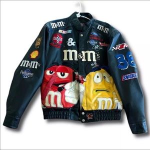 RARE Black M&M Leather NASCAR Racing Jacket